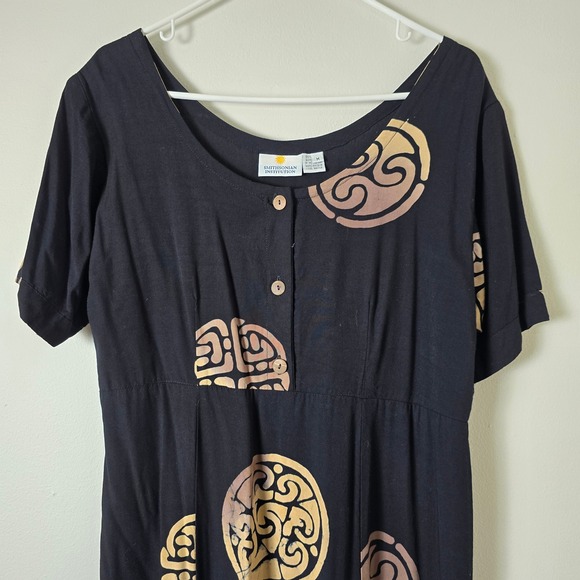 Smithsonian Batik Dress Womens Medium Short Sleeve Black Medallion Pattern - Picture 2 of 10